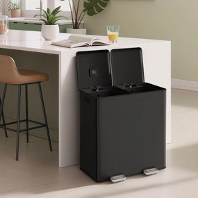 Caixote do lixo de cozinha, 2 x 30 L, 2 compartimentos 64 x 58,5 x 37 cm preto