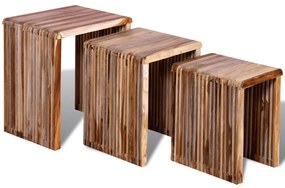 vidaXL Conjunto de mesas de encastrar 3 pcs teca reciclada