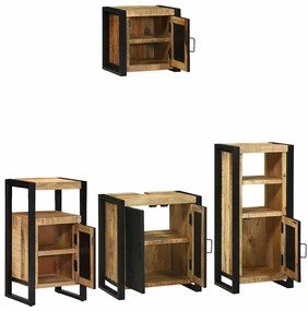 Conjunto de Móveis para Banheiro 4 pcs Madeira de manga maciça