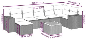 8 pcs conjunto sofás de jardim com almofadões vime PE preto