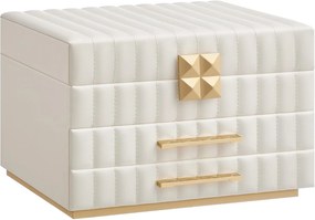 SONGMICS HOME Coleção ANAH - Caixa de joias de 3 andares com espelho, organizador de joias com 2 gavetas, superfície de PU com costura, efeito flutuante, 21,5 x 24 x 15,8 cm, ideia de presente, branco nuvem JBC183W01