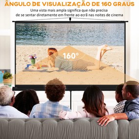 Tela de Projeção Manual com Suporte 100 Polegadas Portátil Formato 16:9 com Altura Ajustável 235,8x8x136 cm Branco e Preto