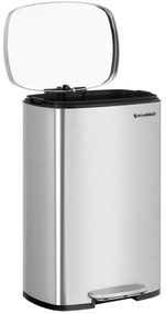 Caixote de cozinha 50 L, pedal, fecho suave, balde interior em plástico, cor prateada