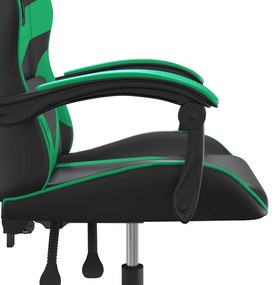 Cadeira gaming giratória couro artificial preto e verde