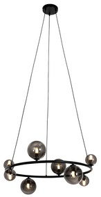 Candeeiro de suspensão preto com vidro fumê redondo 8 luzes - Monaco Design,Moderno