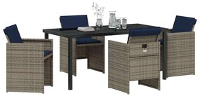 Conjunto de Jantar de Jardim com 5 Peças e Almofadas Cinza em Rattan S