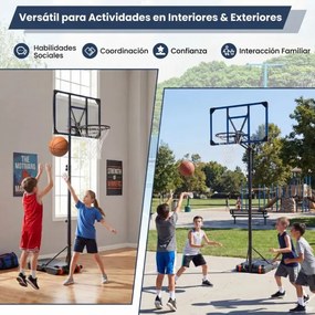 Cesto de basquetebol infantil com altura ajustável (206-273,5 cm), base recheável, rodas, para interior e exterior, preto