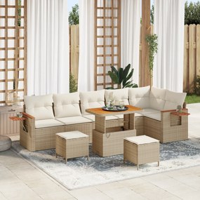 Conjunto de Sofás VidaXL de 9 Peças com Almofadas Bege Vime Sintético Acácia
