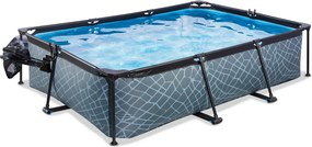 Piscina retangular Stone 300 x 200 x 65 cm com bomba de filtragem e cobertura - cinzenta