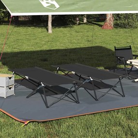 vidaXL Cama de Camping Dobrável Manual 2 pcs Preto 206 x 76 x 74 cm