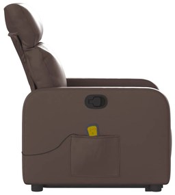 Poltrona massagens reclinável elevatória couro artif. castanho
