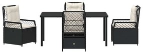 Conjunto de Jantar de Jardim 5 Peças em Rattan Sintético Preto.
