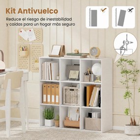 Estante de Cubos com 9 Compartimentos, 90 x 30 x 90 cm, Montagem Sem Ferramentas, Branco