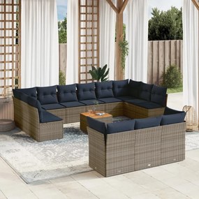 vidaXL 14 pcs conjunto sofás p/ jardim c/ almofadões vime PE cinzento