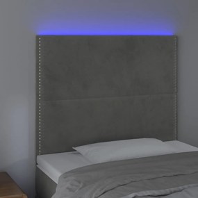 Cabeceira cama c/ luzes LED veludo 100x5x118/128cm cinza-claro