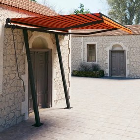 Toldo retrátil manual com postes 3x2,5 m laranja e castanho