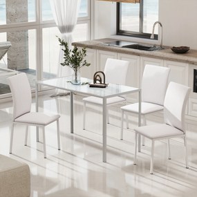 Conjunto de 4 cadeiras de sala de jantar e de cozinha (MESA NÃO INCLUIDA), com estofo em losango e pés de metal, 41 x 50 x 91 cm, brancas