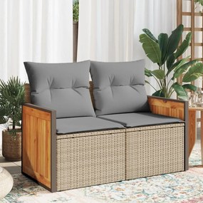 vidaXL Sofá de jardim de 2 lugares com almofadões vime PE bege
