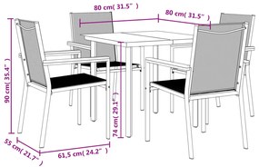 5 pcs conjunto de jantar para jardim textilene e aço preto