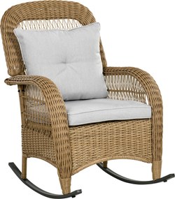 Outsunny Cadeira de balanço estilo boho, PE-rattan, cadeira de balanço em rattan, capas de almofadas laváveis, Natural + Cinza claro | Aosom Portugal