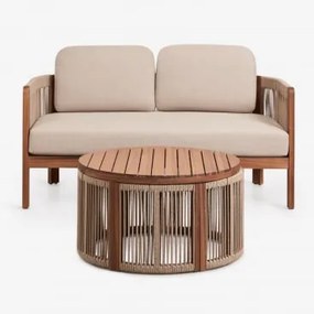 Conjunto De Jardim Com Sofá De 2 Lugares E Mesa De Centro Em Madeira De Acácia Serel Castanho Areia Claro - Sklum