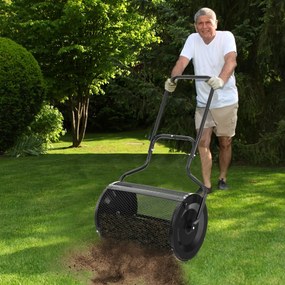 Rolo Espalhador de jardim metálico com trincos laterais melhorados e pega em forma de U para relvados de jardim 68 x 41 x 123 cm Preto