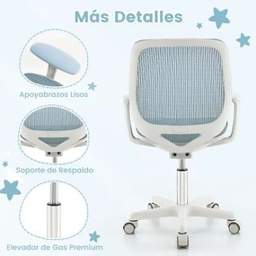 Cadeira giratória de secretária para crianças com rodas reguláveis em altura com travões Apoios de braços lisos 57 x 57 x 80-92 cm Azul