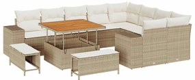 Conjunto de Sofá de Jardim vidaXL 12 Peças com Almofadas Bege Polyratt