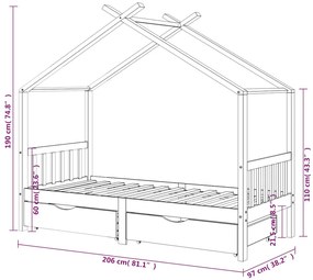 Estrutura cama criança c/ gavetas 90x200 cm pinho maciço branco