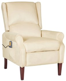 vidaXL Poltrona de massagens reclinável veludo cor creme