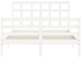 Estrutura de cama de casal c/ cabeceira madeira maciça branco