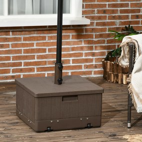 Base de peso para guarda-sol, mesa auxiliar, floreira com drenagem 53 x 53 x 47 cm DESIGN 3 EM 1, rodas, pegas em PE e metal castanho
