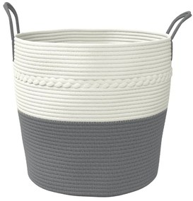 Cesto de arrumação Ø43x38 cm algodão cinzento e branco