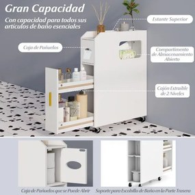 Armário de armazenamento 50 cm x 16 cm x 69 cm para casa banho estreito com gaveta deslizante Branco