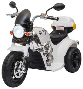 HOMCOM Mota Elétrica para Crianças de 18-36 Meses com 3 Rodas Bateria 6V com Música Buzina Luzes e Bagageira 87x46x54 cm Branco | Aosom Portugal