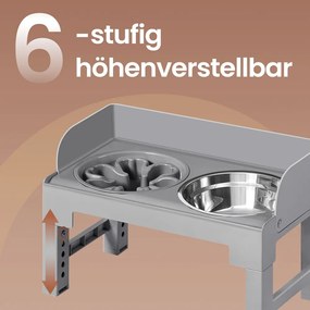 Comedouro elevado para cães, ajustável em altura e inclinável 42,5 x 24 x (28,5-36,5) cm Cinza