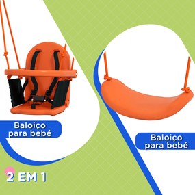 Baloiço 2 em 1 com 1 Assento para Crianças 1 Assento para Bebés e Cinto de Segurança 180x160x182 cm Laranja