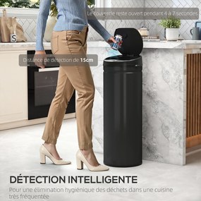 Caixote do lixo automático para cozinha de 50 L em aço inoxidável, com tampa de fecho suave, 30,5 x 30,5 x 85 cm, preto