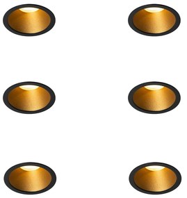Conjunto de 6 Focos de Encastrar Modernos Pretos com Dourado GU10 35mm IP44 - Dept