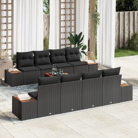 Conjunto de Sofá de Jardim vidaXL 9 Peças com Almofadas Preto Rattan A