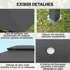 Pérgola de Jardim 3x4 m com Teto Duplo 6 Paredes Laterais Estrutura Metálica Drenagem Pérgola para Exterior  Cinzento