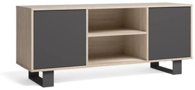 Móvel de TV 140 com 2 portas, sala de estar/jantar, modelo WIND, estrutura de cor Carvalho, portas de cor Cinza Antracite, medidas 137x40x57cm altura.