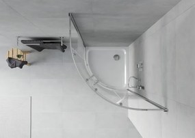 Mexen Rio cabine de duche semicircular 90 x 90 cm, faixas brancas, cromado + base Flat, branco - 863-090-090-01-20-4110