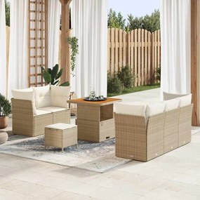 Conjunto de Sofá de Jardim vidaXL 8 Peças com Almofadas Bege Poliéster Acaácia