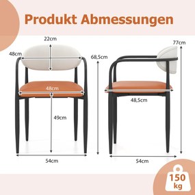 Conjunto de 2 cadeiras de sala de jantar, cozinha com assento e encosto acolchoados Branco + Laranja + Preto
