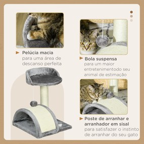 Arranhador para Gatos de 2 Níveis com Poste e Tapete de Arranhar Cama e Bola Suspensa 35,5x37x46 cm Cinza