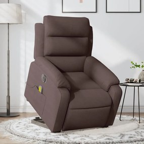 vidaXL Poltrona elétrica elevatória massagens tecido castanho-escuro
