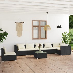 8 pcs conjunto lounge de jardim c/ almofadões vime PE preto