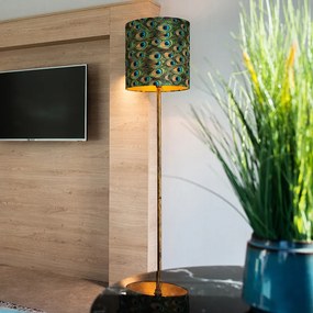 Candeeiro de pé vintage dourado com abajur de pavão 40 cm - Simplo