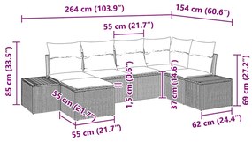 Conjunto de Sofá de Jardim com 6 Peças e Almofadas Preto em Rattan